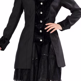 Gothic Kostüm Schwarze Barock Jacke für Damen Gr. 36-50 Kleid Schwarz Fasching Karneval Mottoparty Gothic Kostüm Schwarze Barock Jacke für Damen Nahaufnahme von Vorne