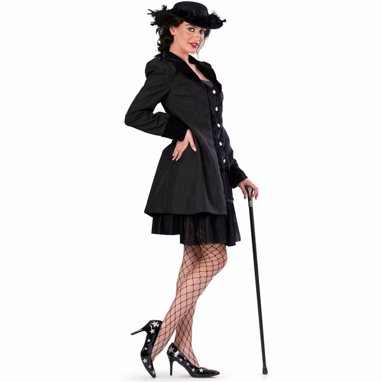 Gothic Kostüm Schwarze Barock Jacke für Damen Gr. 36-50 Kleid Schwarz Fasching Karneval Mottoparty Gothic Kostüm Schwarze Barock Jacke für Damen von der Seite