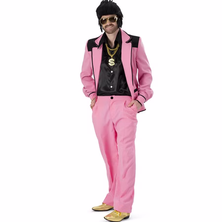 50er Jahre Kostüm Rock 'n' Roll Pink Perfection Disco Dude für Herren Gr. 48-58 Rosa Fasching Karneval Mottoparty Pimp Proll 50er Jahre Kostüm Rock 'n' Roll Pink Perfection Disco Dude für Herren mit beiden Händen in den Hosentaschen von Vorne