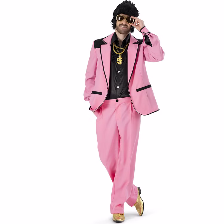 50er Jahre Kostüm Rock 'n' Roll Pink Perfection Disco Dude für Herren Gr. 48-58 Rosa Fasching Karneval Mottoparty Pimp Proll 50er Jahre Kostüm Rock 'n' Roll Pink Perfection Disco Dude für Herren mit der rechten Hand in der Hosentasche von Vorne