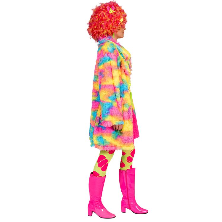 90er Jahre Kostüm Fluffy Rainbow Jacke Disco Bird für Damen