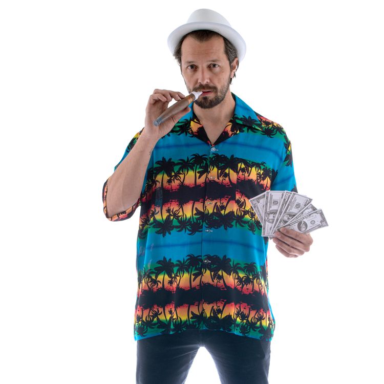  Aloha Shirt Hemd Blau mit Palmen für Herren