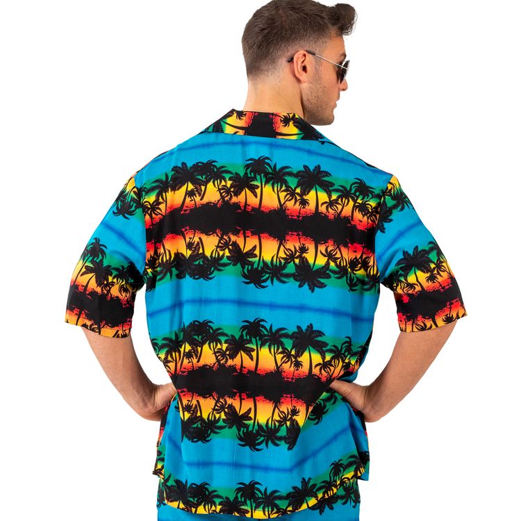  Aloha Shirt Hemd Blau mit Palmen für Herren