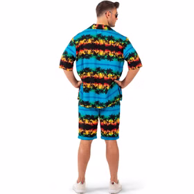 Hawaii Kostüm Aloha Shorts & Hemd Blau mit Palmen für Herren Gr. 48-58 Beachparty Sommerparty Party-Outfit Fasching Karneval Mottoparty Hawaii Kostüm Aloha Shorts & Hemd für Herren von Hinten