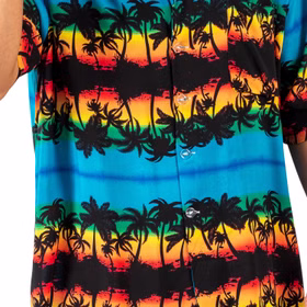 Hawaii Kostüm Aloha Shorts & Hemd Blau mit Palmen für Herren Gr. 48-58 Beachparty Sommerparty Party-Outfit Fasching Karneval Mottoparty Detailaufnahme Muster Hawaii Kostüm Aloha Shorts & Hemd für Herren von Vorne