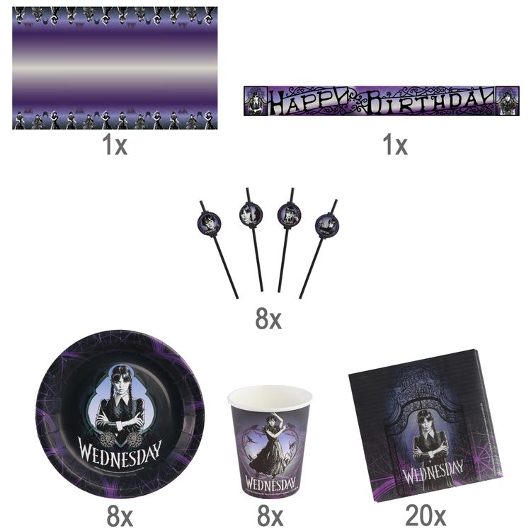 XXL Wednesday Party-Set Geburtstag Tisch-Deko 46-tlg. Party-Deko Wednesday Party-Set Gesamtübersicht