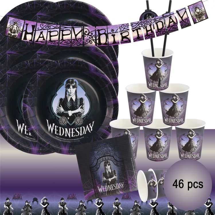XXL Wednesday Party-Set Geburtstag Tisch-Deko 46-tlg. Party-Deko Wednesday Party-Set Gesamtübersicht