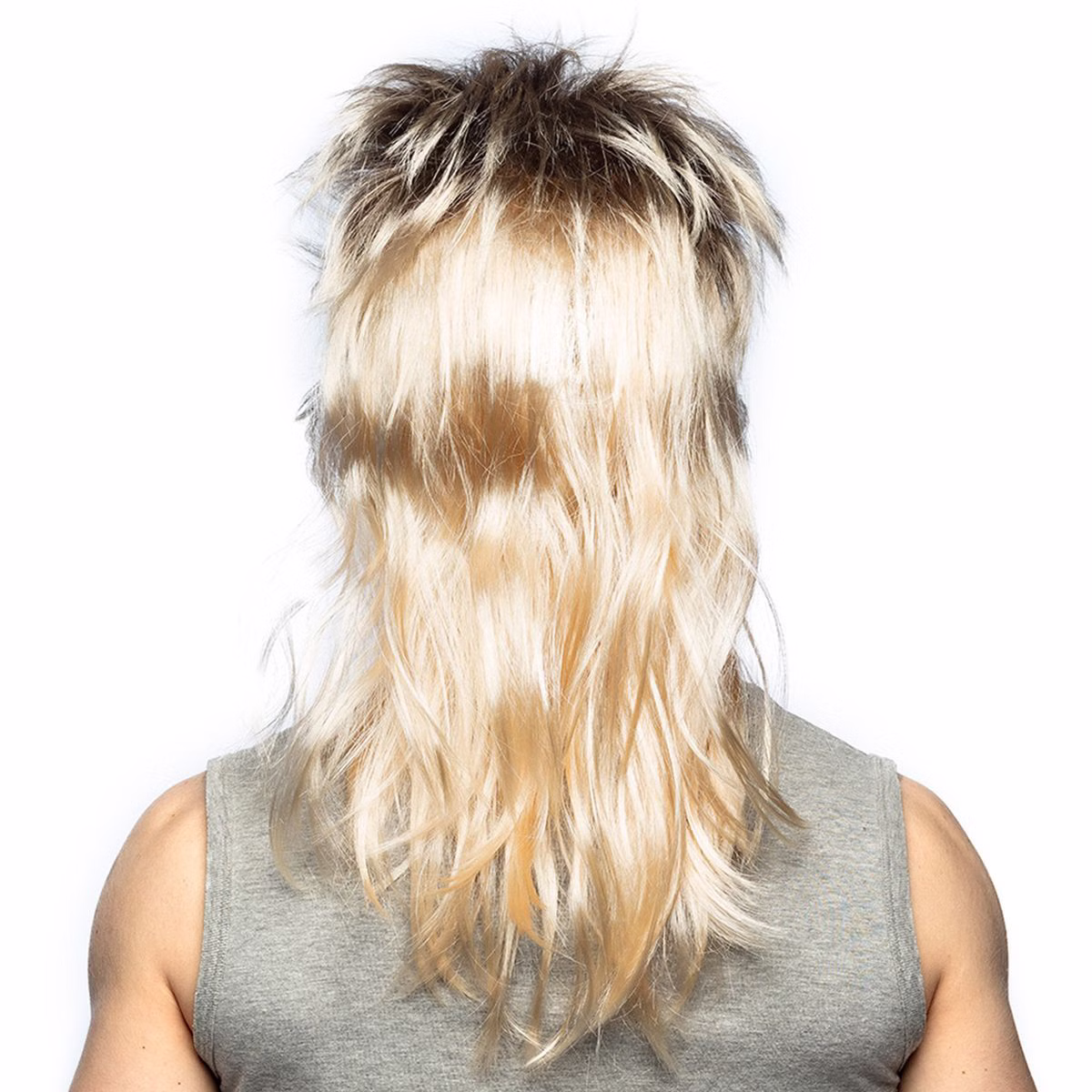 Blonde Vokuhila-Perücke von Hinten