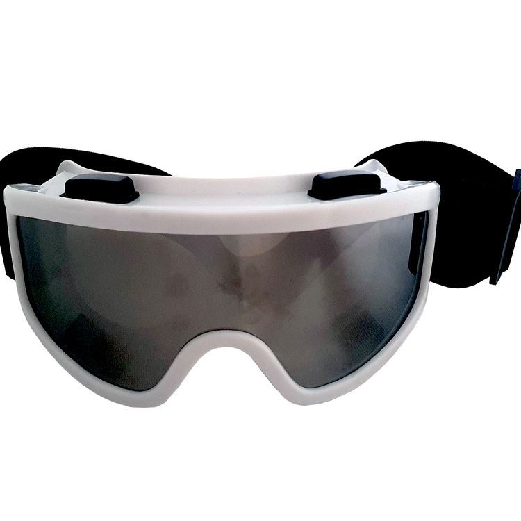 80er und 90er Jahre Kostüm Vokuhila Perücke mit weißer Skibrille für Herren von Vorne