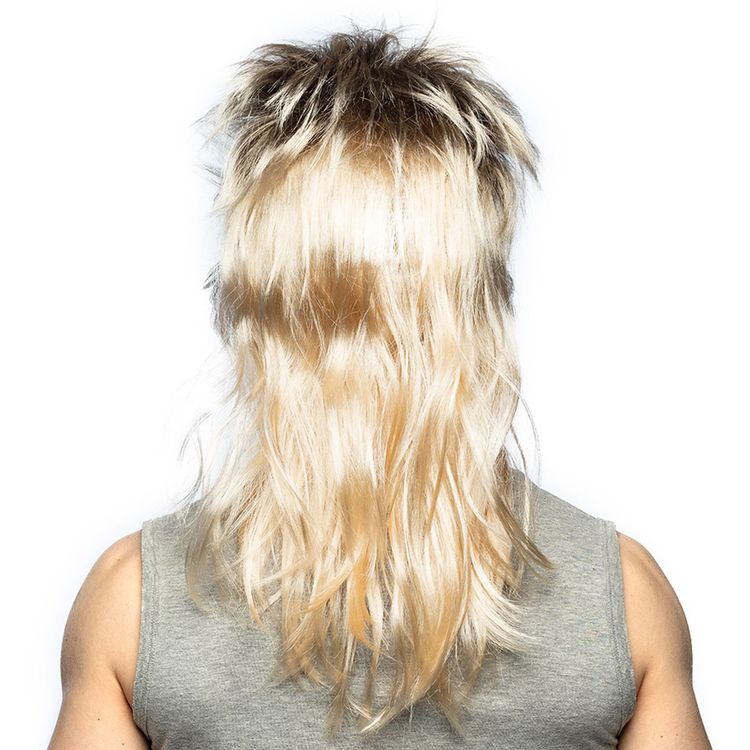 80er und 90er Jahre Kostüm Vokuhila Perücke mit weißer Skibrille für Herren von Vorne