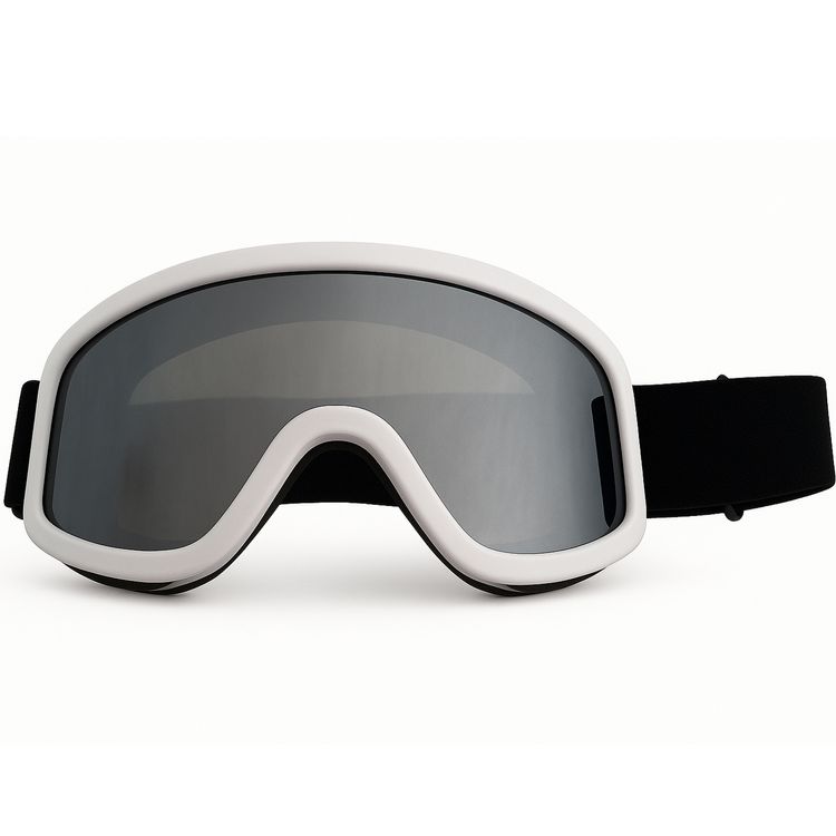 Skibrille weiß mit getönten Gläsern Spaßbrille Kostüm-Zubehör für Erwachsene Skibrille weiß mit leicht getönten Gläsern Spaßbrille auf dem Gesicht eines Mannes von Vorne