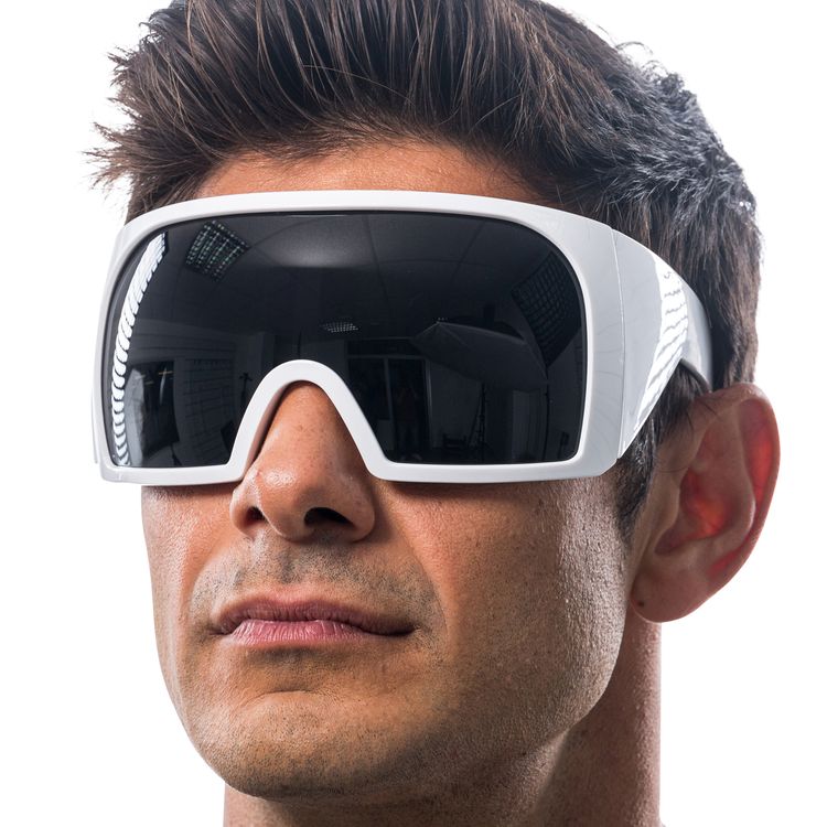 Futuristische Brille XXL Space-Brille mit weißem Rahmen 15 x 16 cm für Erwachsene seitlich von Vorne