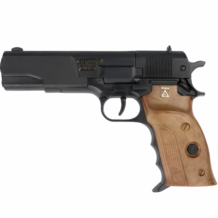 Polizei Pistole Agent Powerman Schwarz 22 cm inkl. 144 Schuss-Munition Kostüm-Zubehör Fasching Karneval Mottoparty Polizei Pistole Agent Powerman von der Seite
