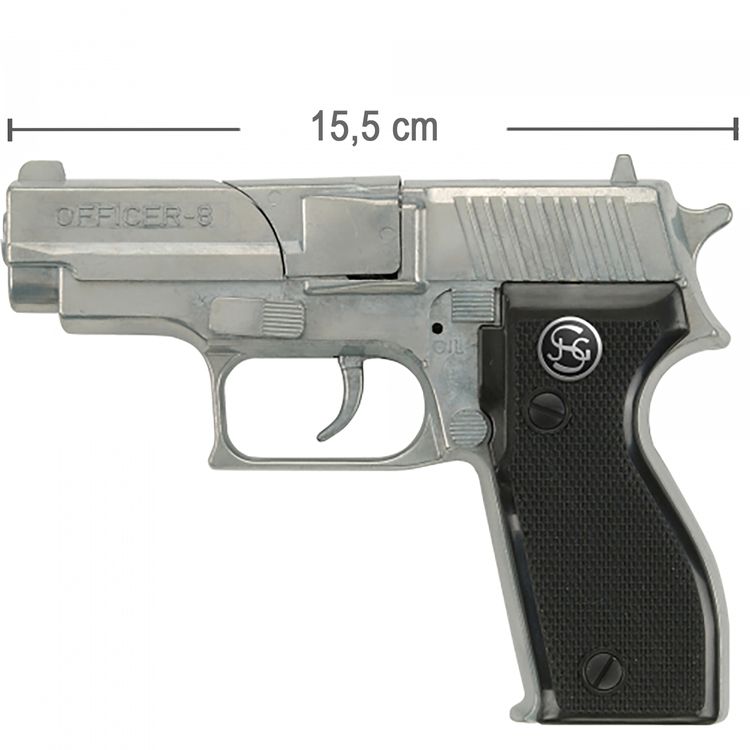 Polizei Pistole Officer 8 Schwarz Silber 15,5 cm inkl. 144 Schuss Munition