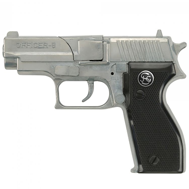 Polizei Pistole Officer 8 Schwarz Silber 15,5 cm inkl. 144 Schuss Munition