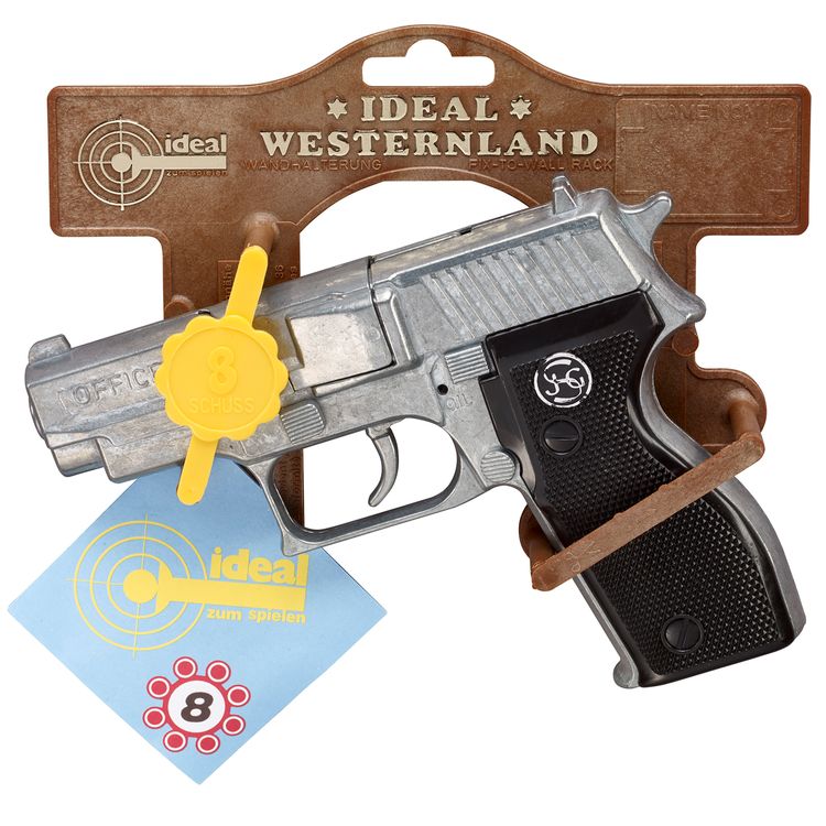 Polizei Pistole Officer 8 Schwarz Silber 15,5 cm inkl. 144 Schuss Munition