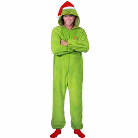 Grinch Kostüm The Grinch Kigurumi Overall für Kinder & Erwachsene Gr. 164-190 cm Weihnachten Advent Weihnachtsmuffel Fasching Karneval Mottoparty Grinch Kostüm The Grinch für Kinder und Erwachsene von Vorne