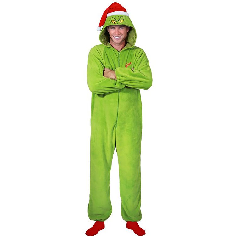 Grinch Kostüm The Grinch für Kinder und Erwachsene von Vorne mit Grinch-Schriftzug