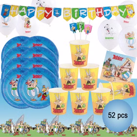 Asterix & Obelix Geburtstag Party-Set Tisch-Deko 52-tlg. Part-Deko Party-Zubehör Kindergeburtstag Comic-Helden Dekoration gedeckter Tisch Asterix & Obelix 52-teiliges Party-Set mit Partygeschirr, Ballons, Girlande und Tischdecke für Kindergeburtstag.