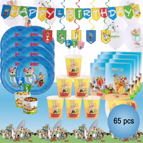 XXL Asterix & Obelix Geburtstag Party-Set Tisch-Deko 65-tlg. Part-Deko Kindergeburtstag Comic-Helden Dekoration gedeckter Tisch Asterix & Obelix 65-teiliges Party-Set mit Partygeschirr, Ballons, Girlande, Deckenhänger, Cupcakes, Geschenktüten und Tischdecke für Kindergeburtstag.