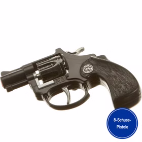 Pistole R 8 12 cm Schwarz 8-Schuss-Revolver Western Polizei Kostüm-Zubehör Spielzeug-Pistole Fasching Karneval Mottoparty Kinderfasching Pistole R 8 Schwarz 8-Schuss-Revolver von der Seite