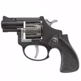 Pistole R 8 12 cm Schwarz 8-Schuss-Revolver Western Polizei Kostüm-Zubehör Spielzeug-Pistole Fasching Karneval Mottoparty Kinderfasching Pistole R 8 Schwarz 8-Schuss-Revolver von der Seite