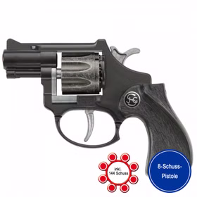 Pistole R 8 12 cm Schwarz 8-Schuss-Revolver Western Polizei Kostüm-Zubehör Spielzeug-Pistole Fasching Karneval Mottoparty Kinderfasching Pistole R 8 Schwarz 8-Schuss-Revolver von der Seite