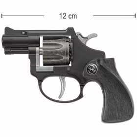 Pistole R 8 12 cm Schwarz Western Polizei Revolver inkl. 144 Schuss Munition Kostüm-Zubehör Spielzeug-Pistole Fasching Karneval Mottoparty Kinderfasching Pistole R 8 von der Seite mit Längenangabe 12 Zentimeter