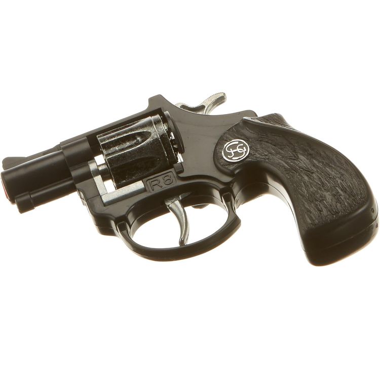 Pistole R 8 12 cm Schwarz Western Polizei Revolver inkl. 144 Schuss Munition seitlich von Vorne