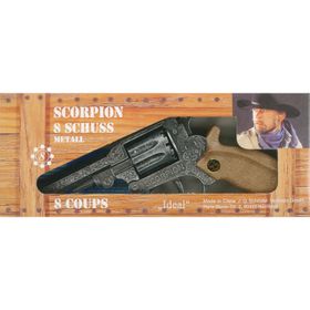 Cowboy Pistole Scorpion Antik von der Seite mit dem Hinweis einer 8-Schuss-Pistole