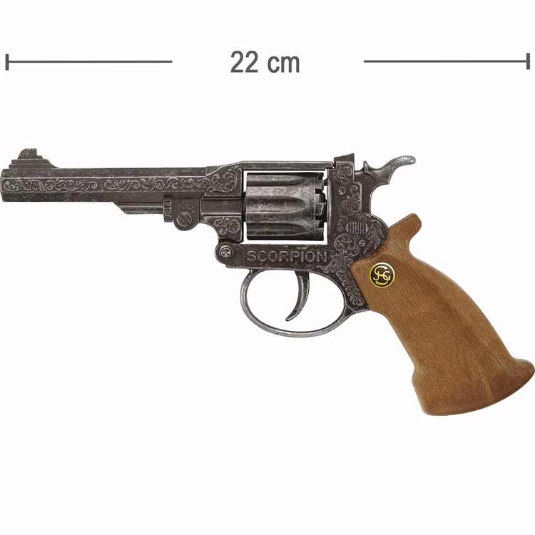 Cowboy Pistole Scorpion Antik 22 cm 8-Schuss-Revolver Kostüm-Zubehör Western Fasching Karneval Mottoparty Kinderfasching Cowboy Pistole Scorpion Antik mit Längenangabe 22 Zentimeter