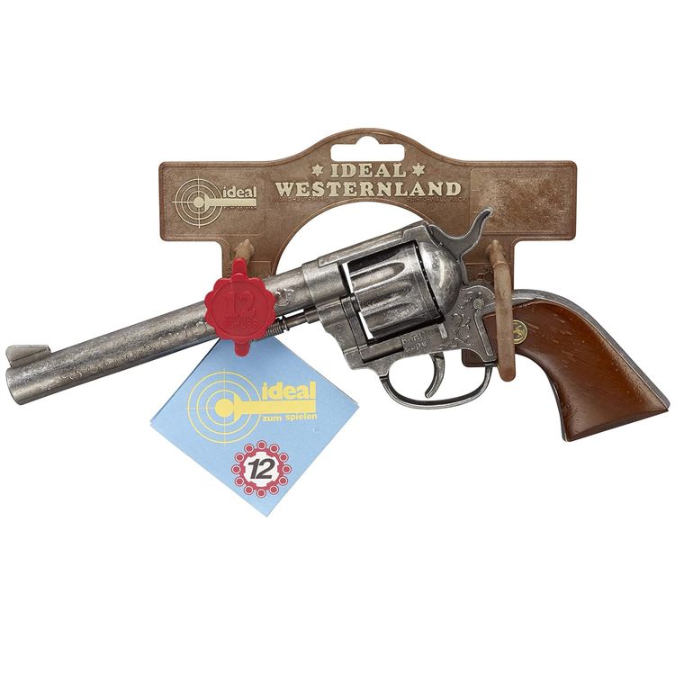 Pistole 26 cm Buntline mit Holzgriff für Cowboy & Räuber inkl. 144 Schuss  Pistole 26 cm Buntline mit Holzgriff mit 12-Schuss-Munition im Blister von der Seite