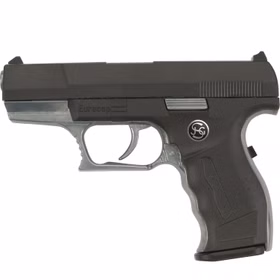 Pistole Eurocop Schwarz Silber 16,5 cm Polizei 13-Schuss-Pistole mit herausnehmbarem Magazin Kostüm-Zubehör Fasching Karneval Mottoparty Rollenspiel Pistole Eurocop Schwarz für Kinder und Erwachsene in der Verpackung von der Seite