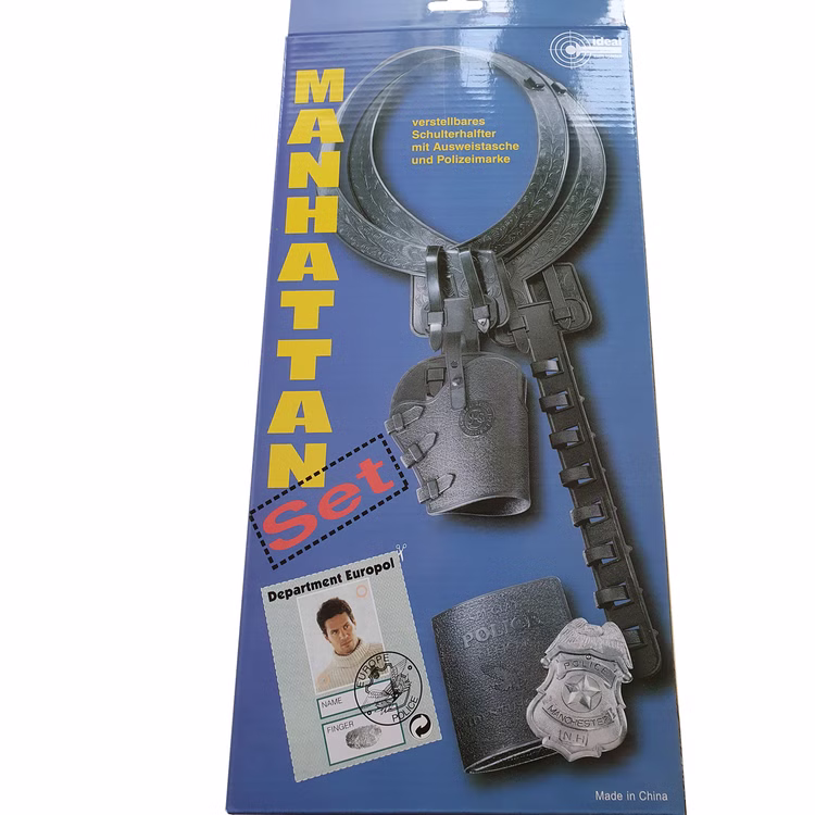 Schulterholster Polizei verstellbares Schulterhalfter mit Polizeimarke & Ausweis für Erwachsene Kostüm-Zubehör Polizist Fasching Karneval Mottoparty Schulterholster-Set Verpackung von Vorne