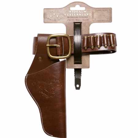 Cowboy Gürtel Braun verstellbar aus Kunstleder & Metall inkl. Holster Kostüm-Zubehör Fasching Karneval Western Mottoparty Cowboy Gürtel Braun mit Holster von Vorn