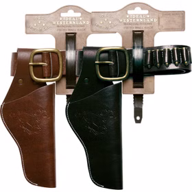 Cowboy Gürtel Braun verstellbar aus Kunstleder & Metall inkl. Holster Kostüm-Zubehör Fasching Karneval Western Mottoparty Cowboy Gürtel Braun und Schwarz mit Holster nebeneinander von Vorn
