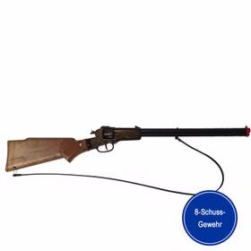 Cowboy Gewehr Rapid Fire 8 Western 65,5 cm 8-Schuss-Gewehr Kostüm-Zubehör Fasching Karneval Rollenspiel Mottoparty Cowboy Gewehr Rapid Fire 8 von der Seite mit dem Hinweis dass es sich um ein 8-Schuss-Gewehr handelt