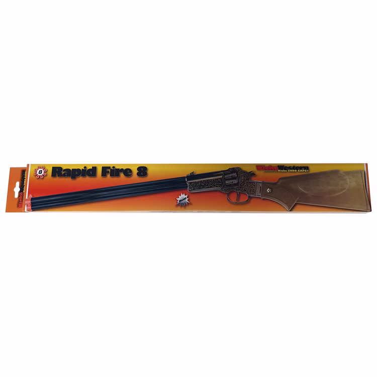 Cowboy Gewehr Rapid Fire 8 Western 65,5 cm 8-Schuss-Gewehr Kostüm-Zubehör Fasching Karneval Rollenspiel Mottoparty Verpackung des Cowboy Gewehrs Rapid Fire 8 von Vorne