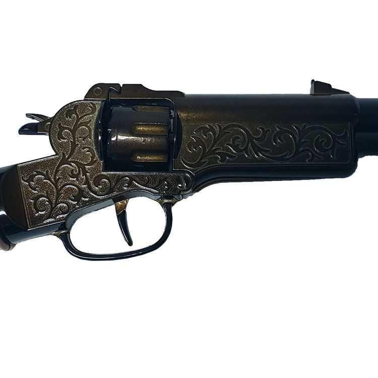 Cowboy Gewehr Rapid Fire 8 von der Seite mit dem Hinweis dass es sich um ein 8-Schuss-Gewehr handelt