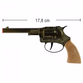 Sheriff Pistole Ramrod 17,8 cm Western 100 Schuss-Gewehr Cowboy Kostüm-Zubehör Fasching Karneval Rollenspiel Mottoparty Sheriff Pistole Ramrod von der Seite mit Maßangabe von 17,8 Zentimeter Länge