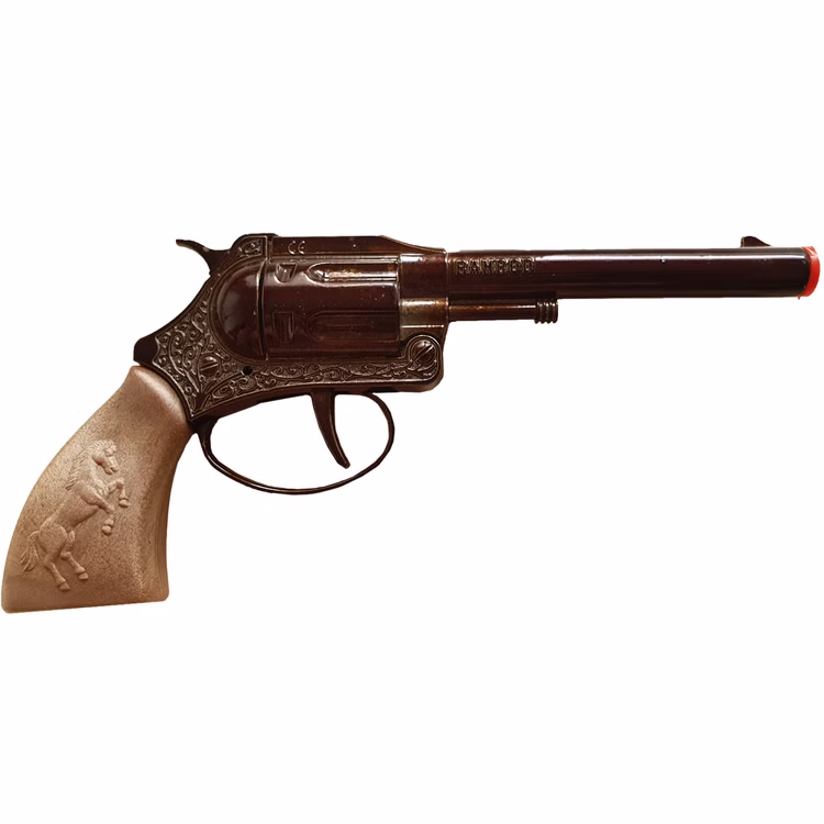 Sheriff Pistole Ramrod 17,8 cm Western 100 Schuss-Gewehr Cowboy Kostüm-Zubehör Fasching Karneval Rollenspiel Mottoparty Sheriff Pistole Ramrod von der Seite