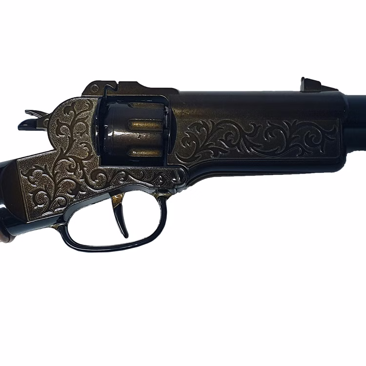 Cowboy Gewehr Rapid Fire 8 Western 65,5 cm inkl. 144 Schuss Munition Kostüm-Zubehör Fasching Karneval Rollenspiel Mottoparty Detailaufnahme Gewehr-Abzug von der Seite