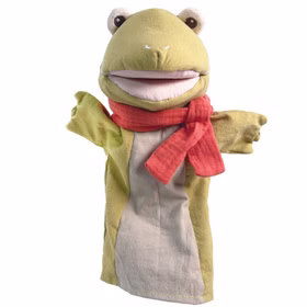Handpuppe Frosch Quacki mit Schal von Vorne