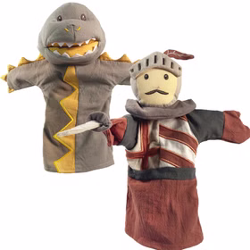 Handpuppe Drache und Ritter.