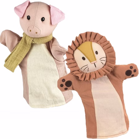 Hochwertiges Handpuppen-Set Löwe & Schwein für Puppen- und Kasperletheater