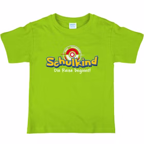 Schulkind T-Shirt Die Reise beginnt Grün für Kinder Gr. 122-140 Schule ABC-Schütze Geschenkidee Zuckertüte Schultüte Erstklässler Schulstart Schulkind T-Shirt Die Reise beginnt Grün für Kinder von Vorne