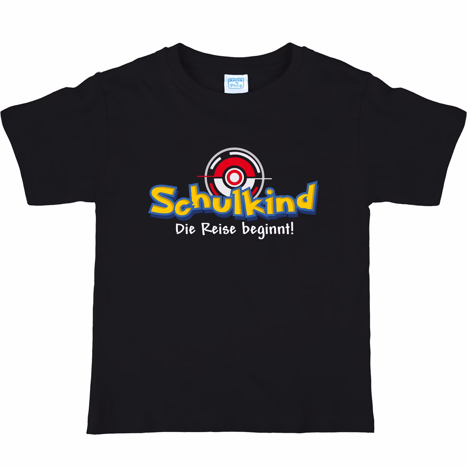 Schulkind T-Shirt Die Reise beginnt Schwarz für Kinder Gr. 122-140 Schule ABC-Schütze Geschenkidee Zuckertüte Schultüte Erstklässler Schulstart Schulkind T-Shirt Die Reise beginnt Schwarz für Kinder von Vorne