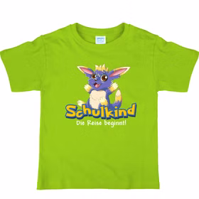 Schulkind T-Shirt Die Reise beginnt Grün Fantasie-Tier für Kinder Gr. 122-140 Schule ABC-Schütze Geschenkidee Zuckertüte Schultüte Erstklässler Schulstart Schulkind T-Shirt Die Reise beginnt Grün Fantasie-Tier für Kinder von Vorne