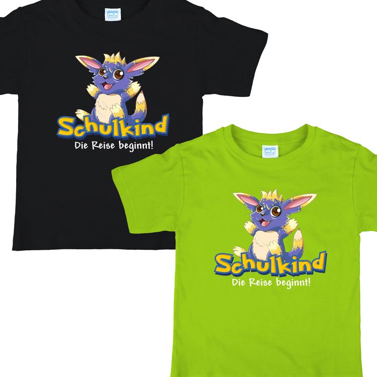 Schulkind T-Shirt Die Reise beginnt Grün mit Fantasie-Tier für Kinder Schulkind T-Shirt Die Reise beginnt Grün Fantasie-Tier für Kinder von Vorne