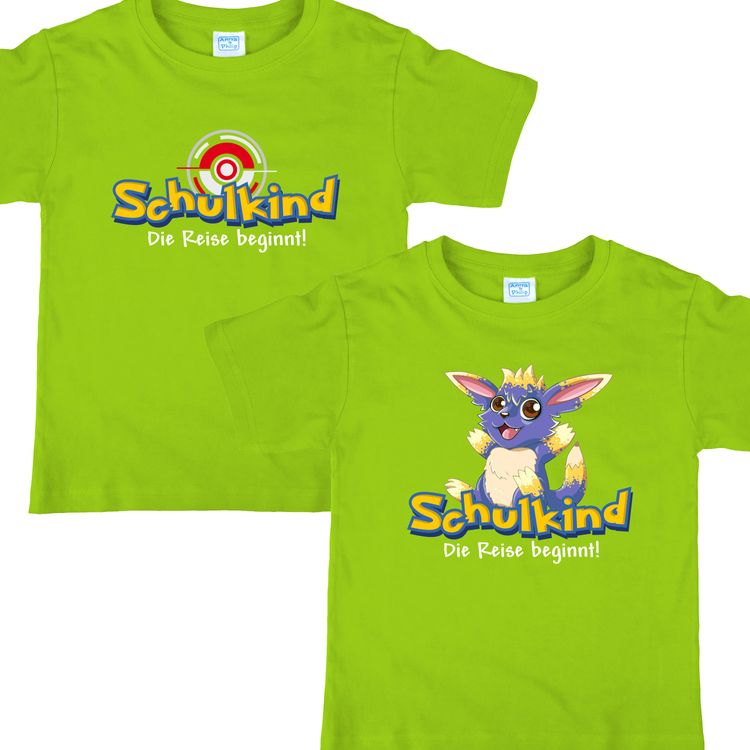 Schulkind T-Shirt Die Reise beginnt Grün mit Fantasie-Tier für Kinder Schulkind T-Shirt Die Reise beginnt Grün Fantasie-Tier für Kinder von Vorne